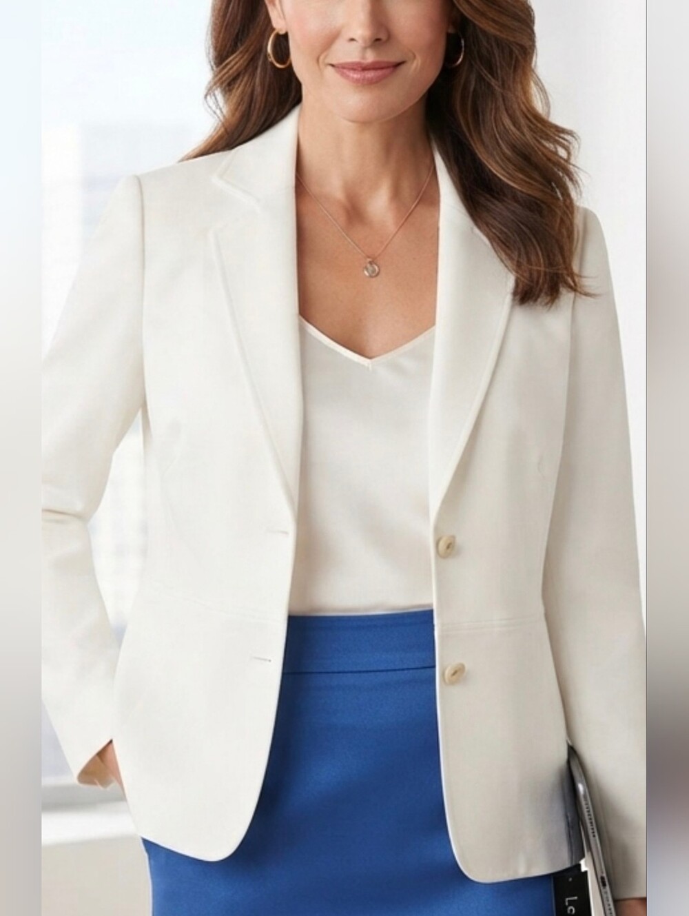 Tahari ASL Ivory Single-Button Tailored Blazer